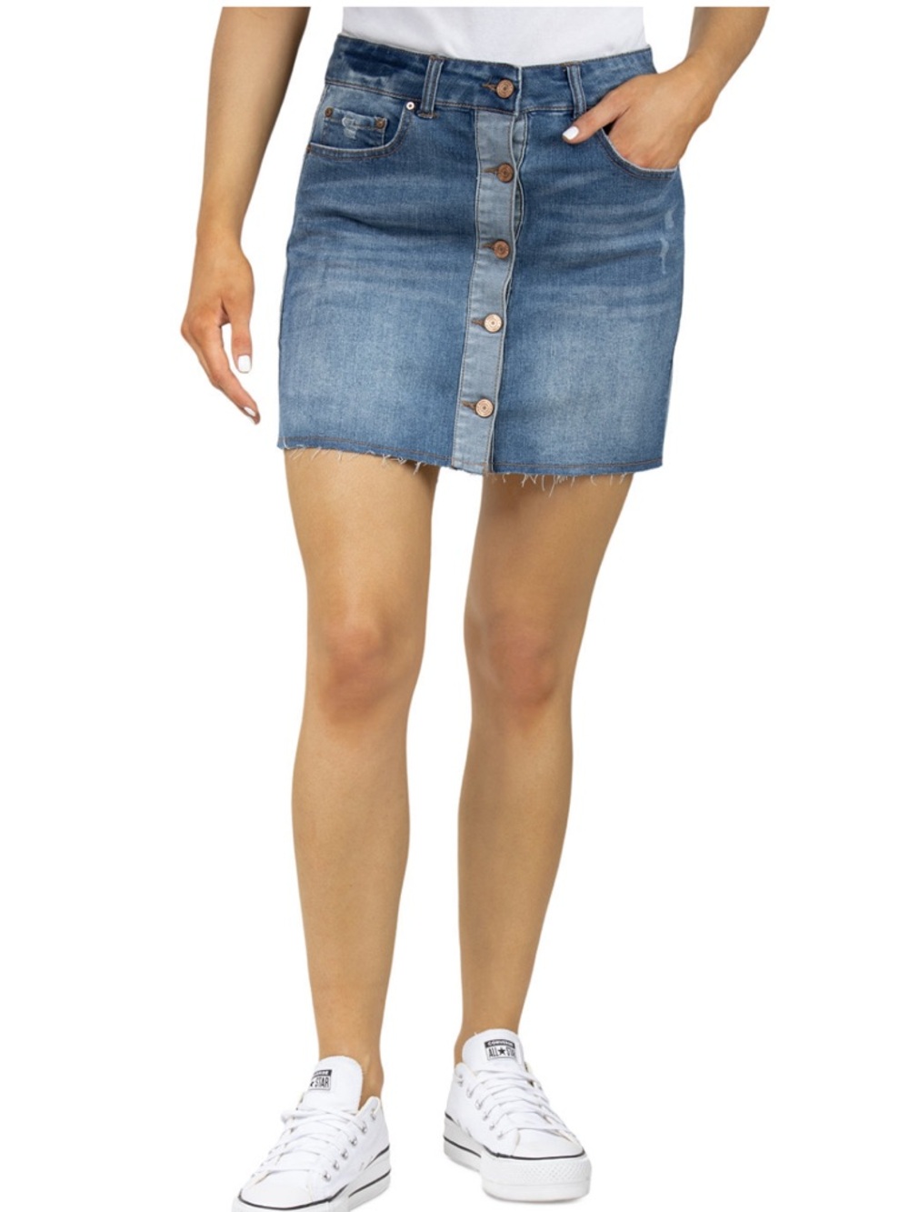 Indigo Rein Two-toned Button Down Denim Skirt